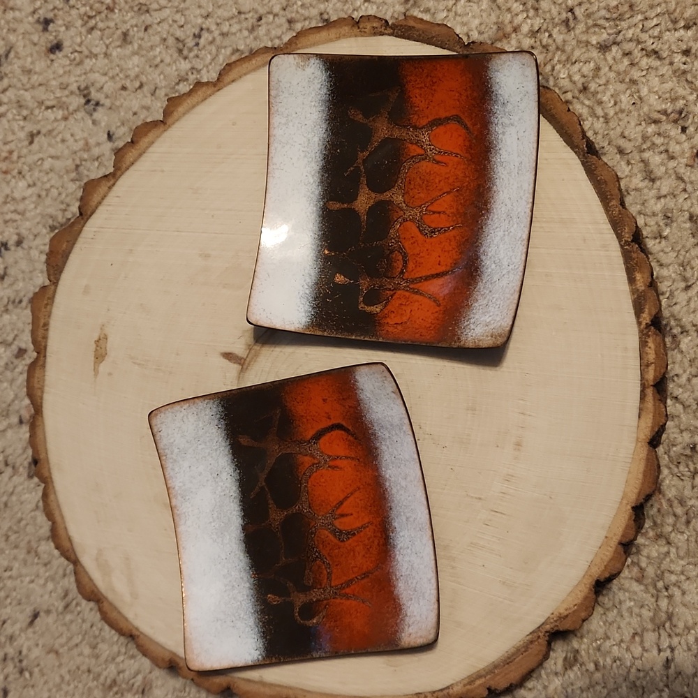2 Small Square People Design Enamel on Copper Plates